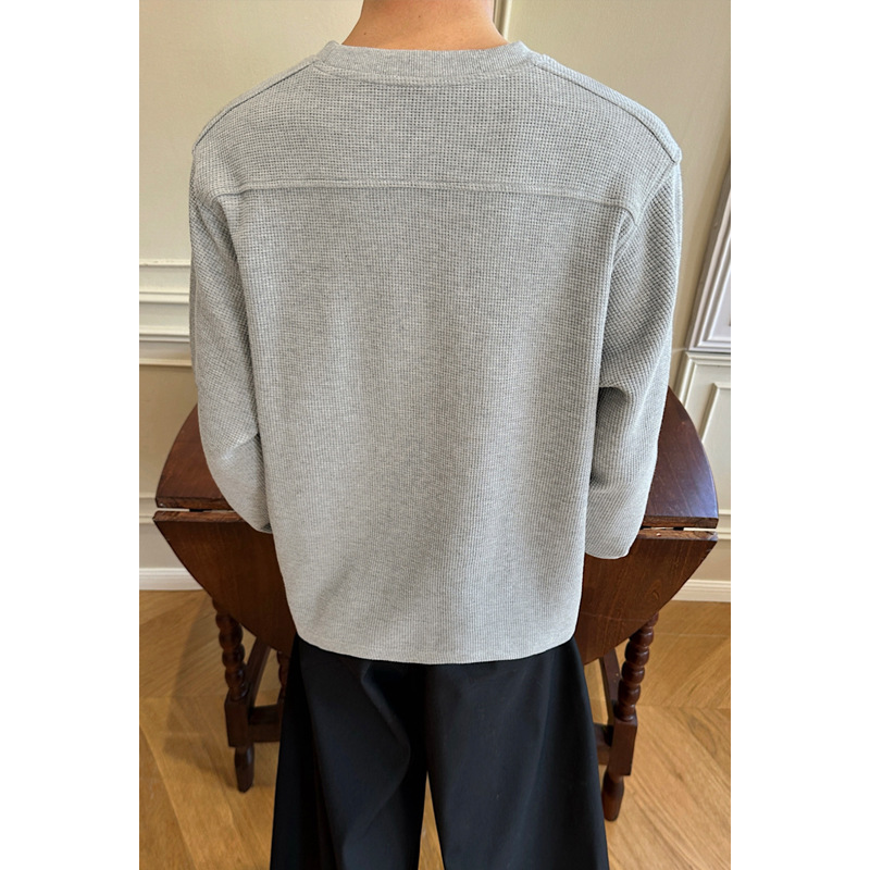 American-style Waffle Long-sleeve T-shirt For Men, Spring Honeycomb Red Label Embroidered Sweatshirt, Trendy Brand,_voghion.com