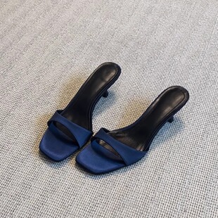 French Style Minimalist Square Toe Slippers 2025 New Open Toe Thin Heel Elegant Sandals Women's High Heel Sandals for Outer Wear