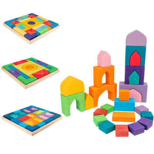 Basswood One Thousand and One Nights basic construction castle building blocks 1001 Nights wooden large Roman children's toys