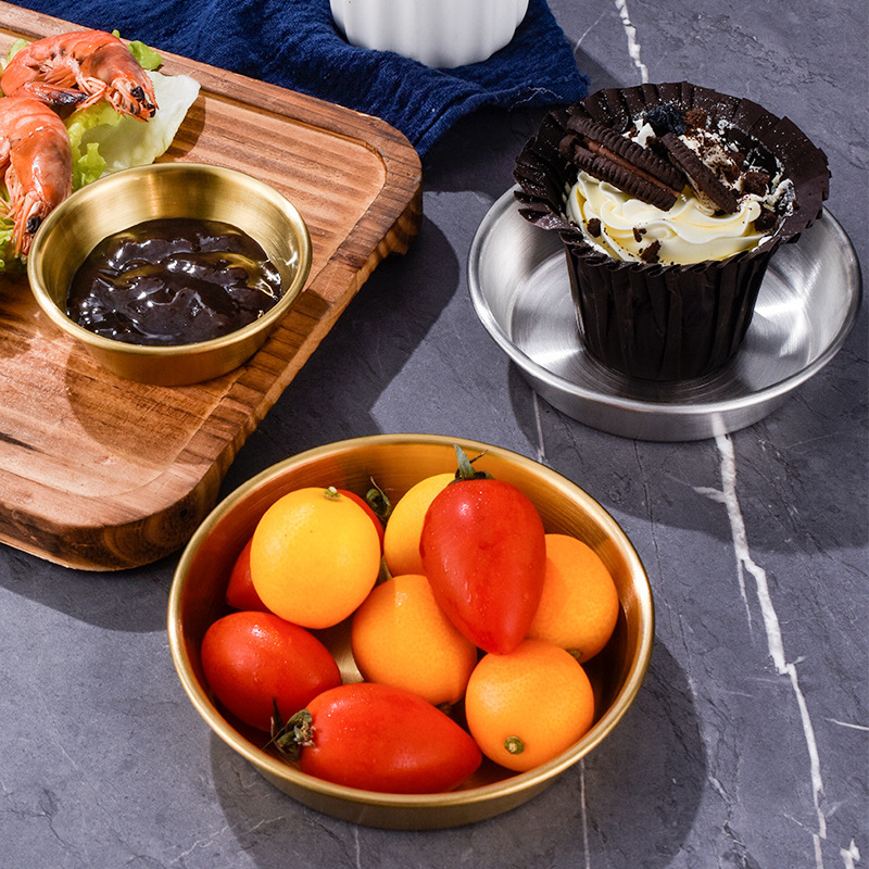 304ステンレス調味料皿キムチ皿韓国料理皿金メッキソース皿ポテトケチャップ皿|undefined