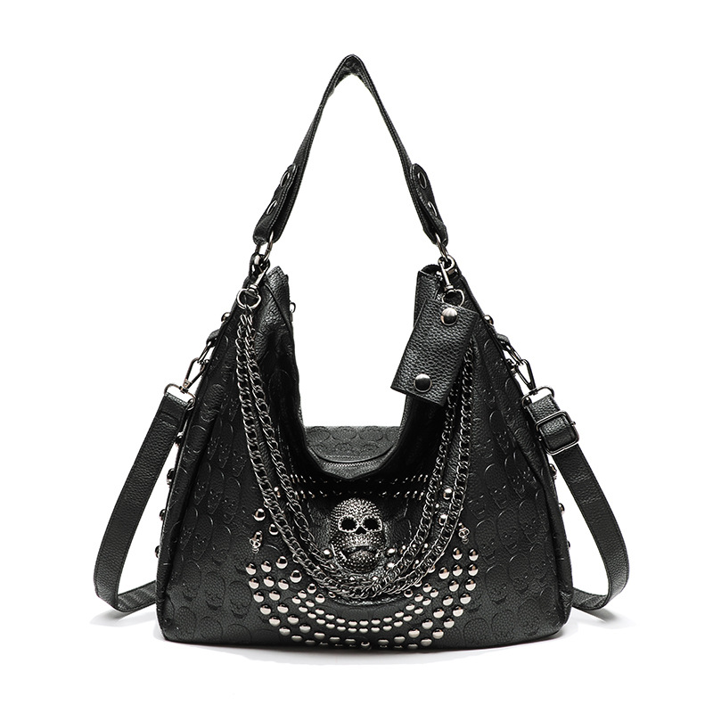 Borsa a tracolla singola da donna Cross-Border 2024 New Punk con teschio e rivetti grandi, modello tote bag._voghion.com