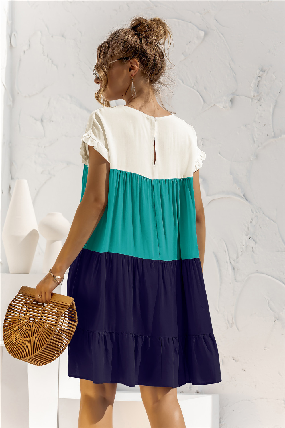 Women's Tiered Skirt Fashion Round Neck Patchwork Short Sleeve Color Block Above Knee Daily display picture 92