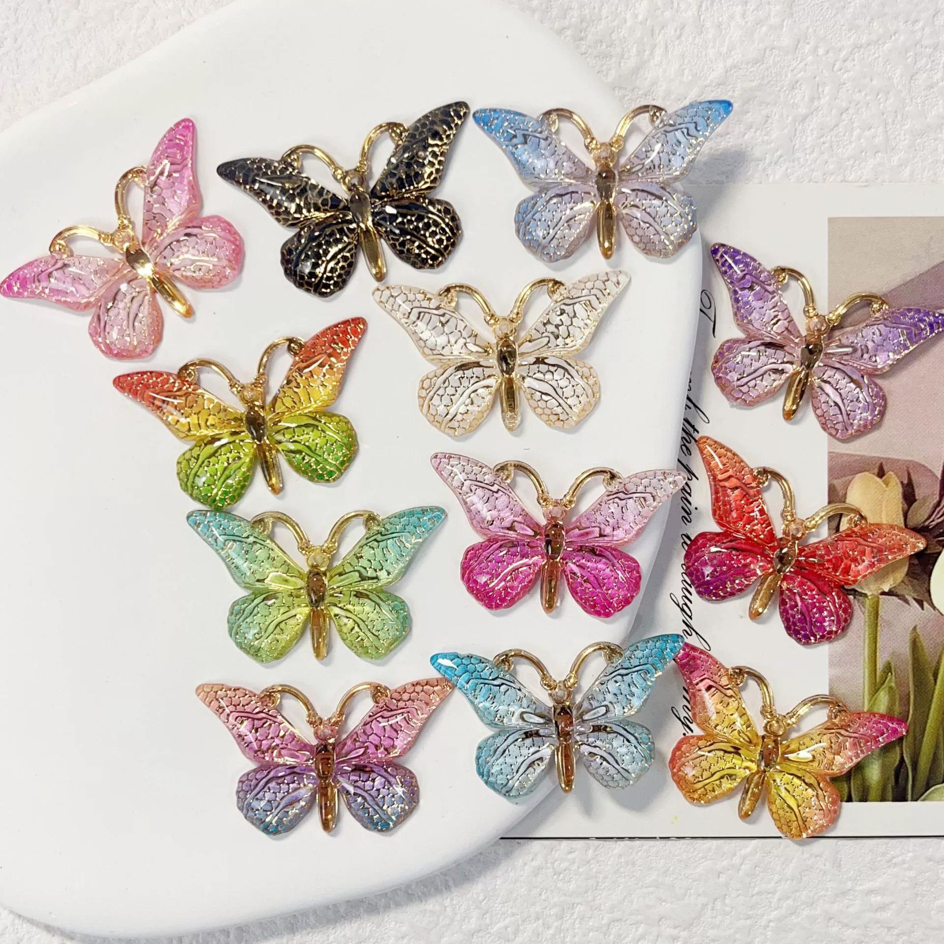 Цветной градиент бабочки diy ювелирные аксессуары заколки для волос сумка серьги серьги аксессуары для волос украшения чехол для телефона патч