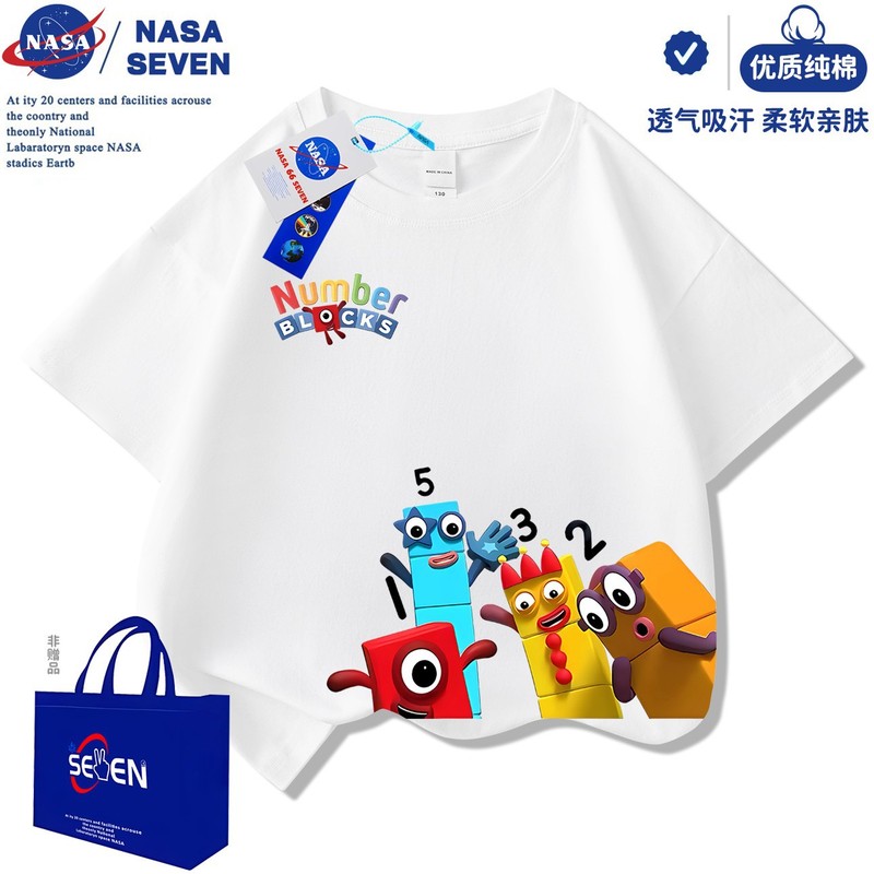 NASA デジタルビルディングブロック服子供半袖夏の漫画綿 Tシャツ男の子と女の子のトップス中大子供用半袖|undefined