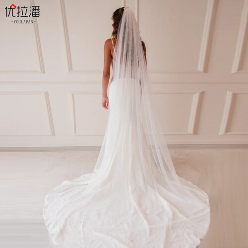 Youlapan long single-layer pearl tail gauze bridal wedding veil short studio photo photography accessories V176