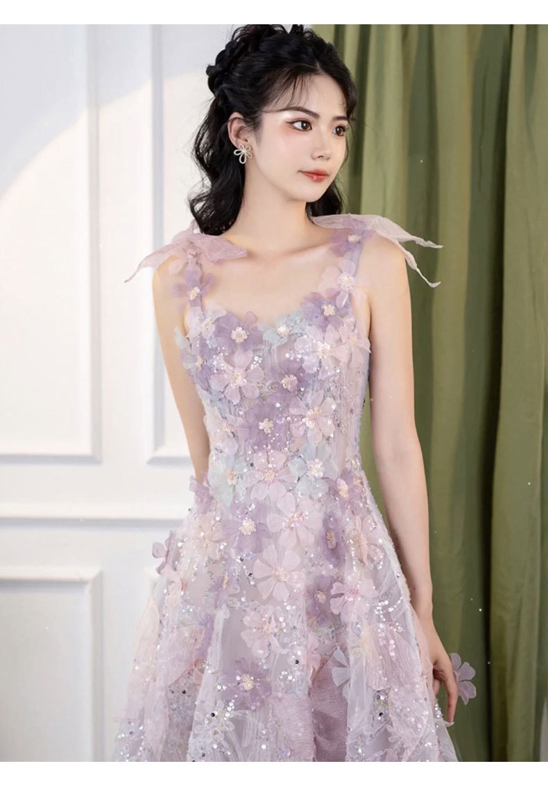 Women's Purple Lace Floral Banquet Dress High-End Slip Dress Light Luxury Niche Style New Fashion For Wedding Party Wear_ecoleips.com