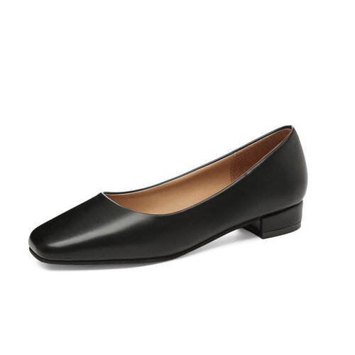  Autumn New Large Size 41 Square Toe Single Shoes Thick Heels Shallow Mouth Granny Shoes Comfortable Low Heels Four Seasons Women's Shoes Wholesale