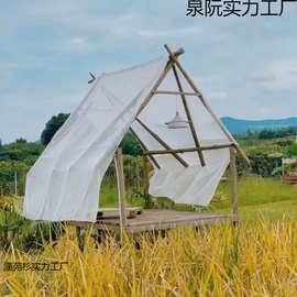 可移动纱帘寮民宿户外幔花架防水木架婚礼客栈茶红茶室花园装饰网