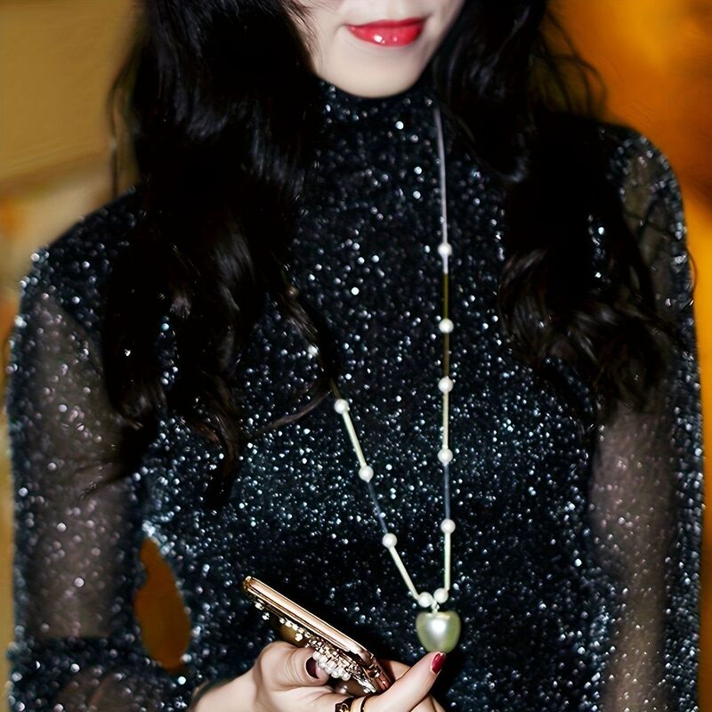 蕾丝打底衫女胖mm2025秋冬季新款高领长袖T恤显瘦洋气网纱上衣潮|undefined