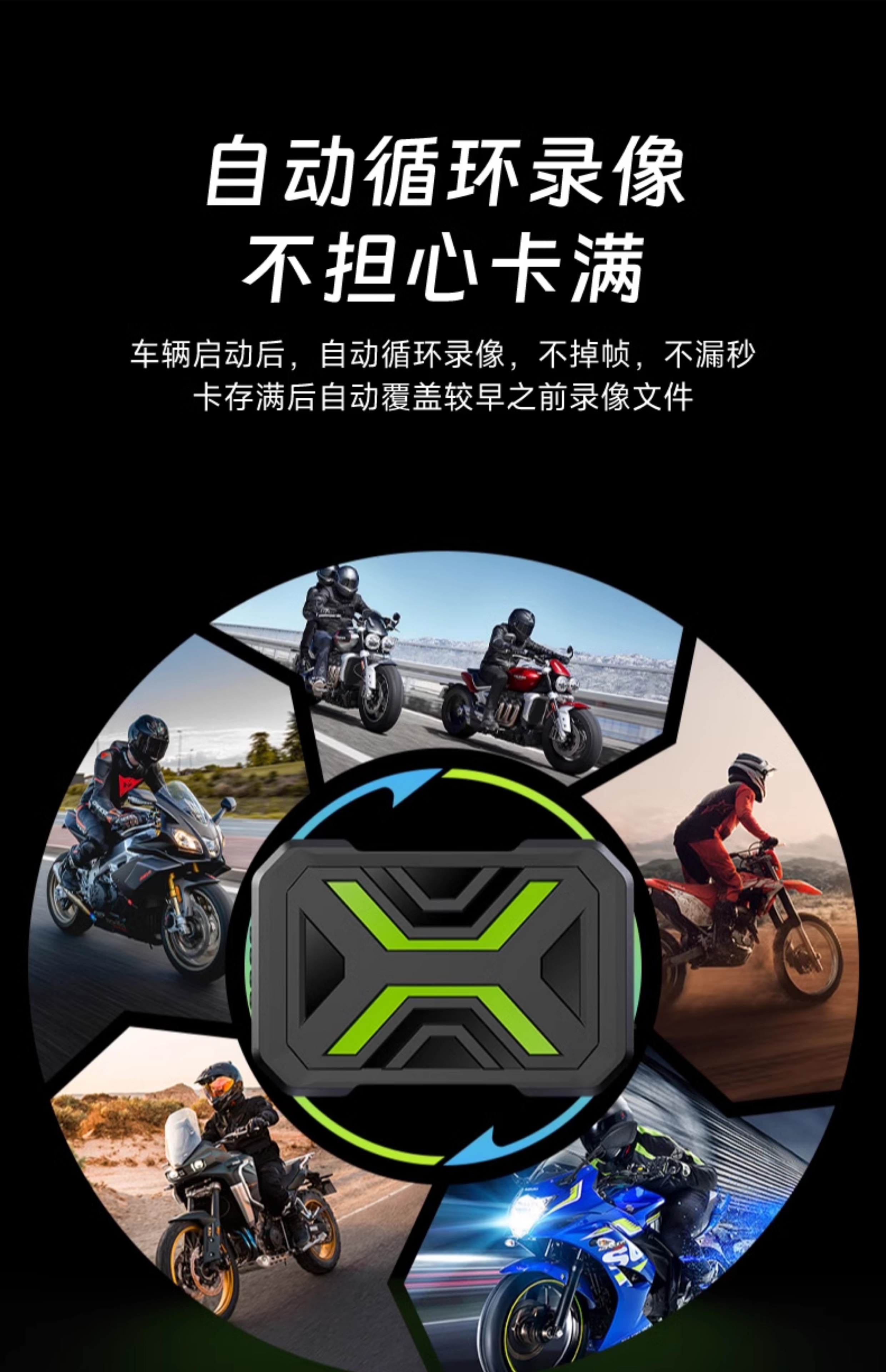 Shengpai Motorcycle Driving Recorder High-Definition Front and Rear Dual-Lens Waterproof Motorcycle Parking Monitoring