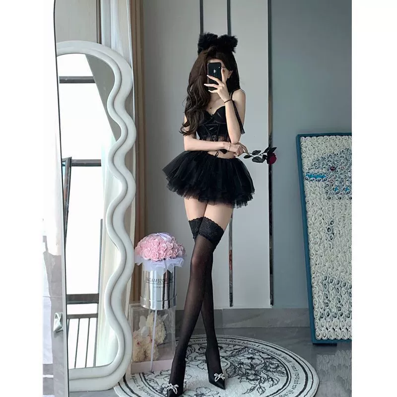 Новый сценический костюм DS, костюм для гого-танца/лидера, сексуальный джазовый танцевальный костюм для женщин, платье для выступлений с черным кружевом и пышной юбкой