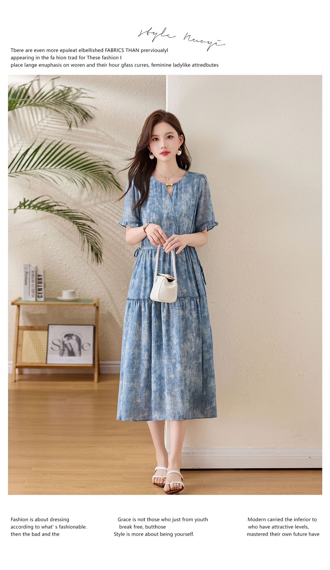 Đầm maxi nữ thắt eo cổ V tay ngắn họa tiết hoa dáng dài GT8207 — xanh lam, Màu hồng chi tiết 17