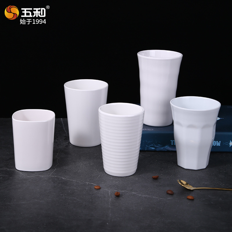 우허 화이트 멜라민 컵 201-300ml 호텔 식당 뷔페 업소용 물컵 찻잔