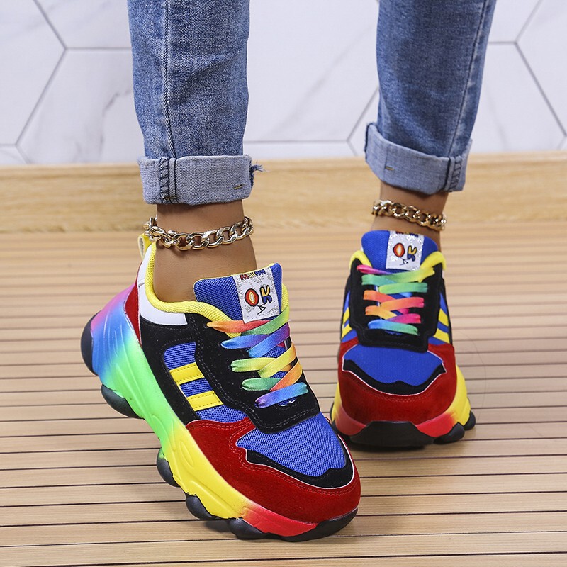 Foreign trade plus size casual single-layer shoes rainbow bottom European and American fashion lace-up flying woven breathable casual sports in stock single-layer shoes for women Foreign trade plus size casual single-layer shoes rainbow bottom European and American fashion lace-up flying woven breathable casual sports in stock single-layer shoes for women