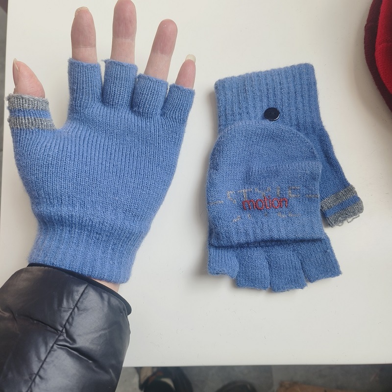 Shunzun trabajador de punto medio dedo guantes engrosados versión personalizable Logotipo de impresión offset estudiante cálido medio dedo Flip guantes