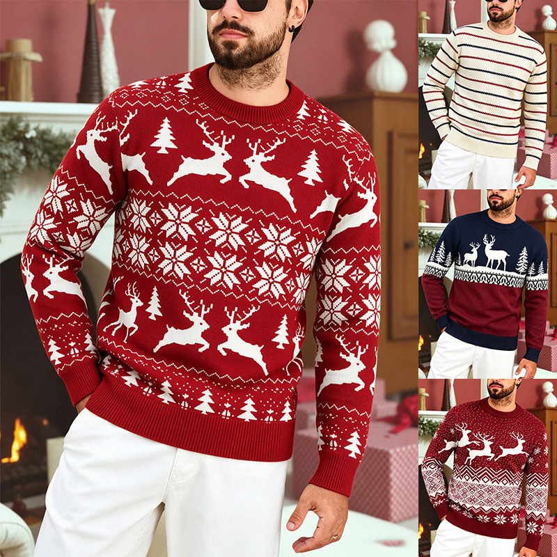 Cross-border Amazon Christmas knitwear, round-neck faux sweater, men's base layer knit, digital print, factory direct sales Cross-border Amazon Christmas knitwear, round-neck faux sweater, men's base layer knit, digital print, factory direct sales