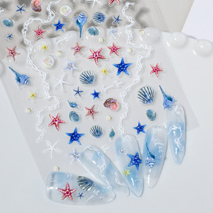 Summer Ocean Style Nail Art Stickers 5D Embossed Dreamy Shells Starfish Jellyfish Nail Stickers Jewelry Sl Style