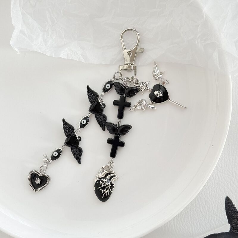 Cross-Border European and American Trendy Halloween Pendant Y2K Personalized Cross Keychain Dark Style Bag Charm Earphone Case Decoration