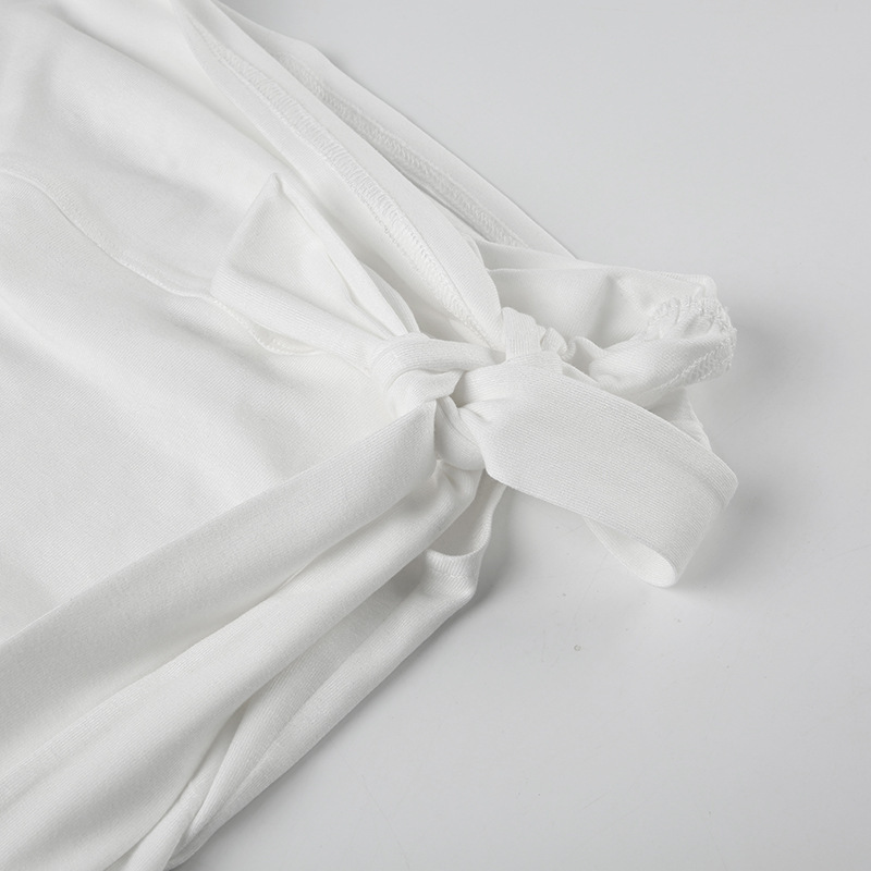 2026 Korean Version Of Chic Design Sense Asymmetrical Knotted Straps Off-the-shoulder T-shirt Pleated Waist Versatile Knitted Top_ecoleips.com