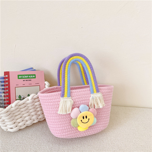 Children's handbag cotton rope woven women's bag souvenir vegetable basket toddler shoulder bag cartoon sunflower rainbow bag
