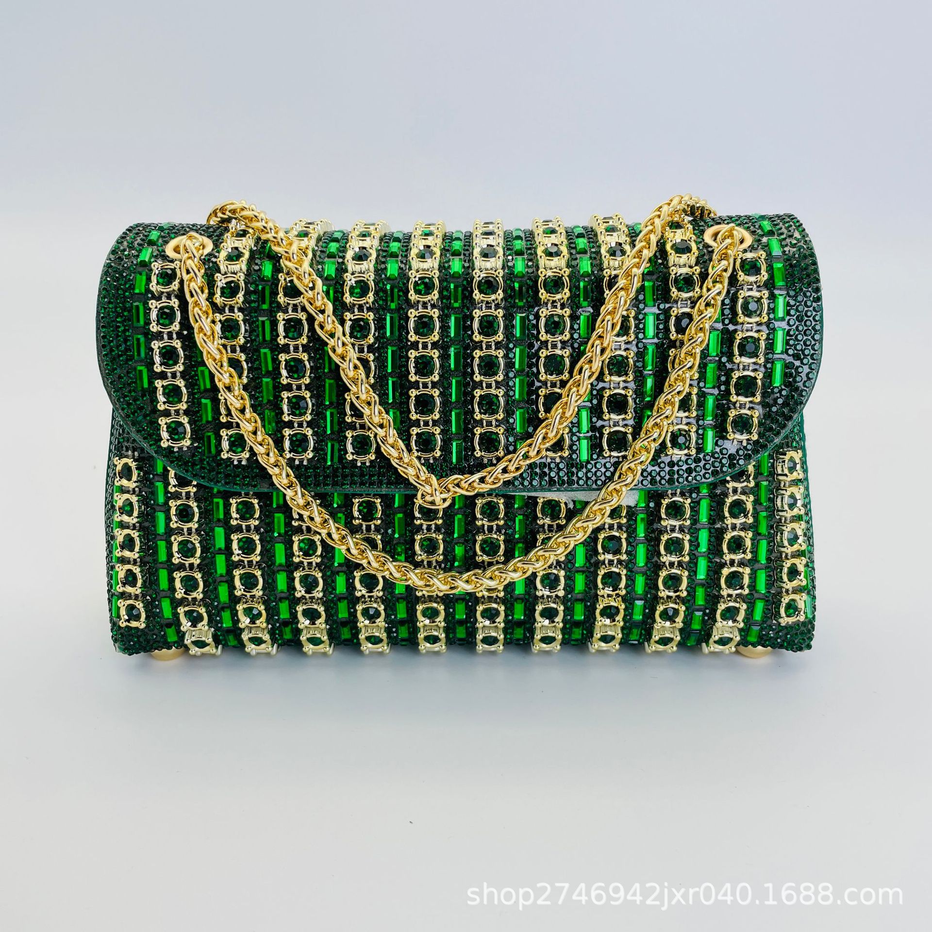 Cross-Border Amazon New Gemstone Evening Bag Diamond-Inlaid Elegant Party Clutch Handbag For Women European And American Style - Thumbnail 8