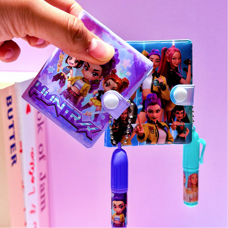 Nuevo grupo de caza de demonios cuaderno de dibujos animados escritorio conjunto de bolígrafo pequeño conjunto de regalo de papelería para estudiantes de primaria