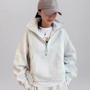 Lulu Half-high Collar Sweater Casual Women's Autumn and Winter New Casual fleece-lined Women's Pullover Top Half-zipper Short Coat