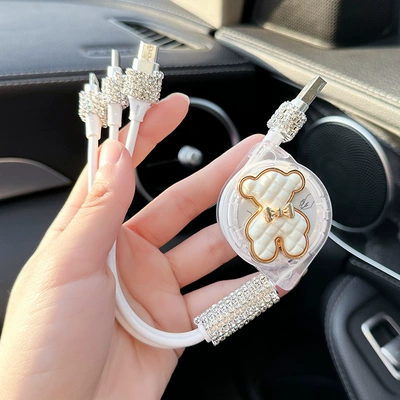 Mobile Phone Data Cable, Mobil şarj cihazları - white-bear-charging-cable-telescopic-three-in-one
