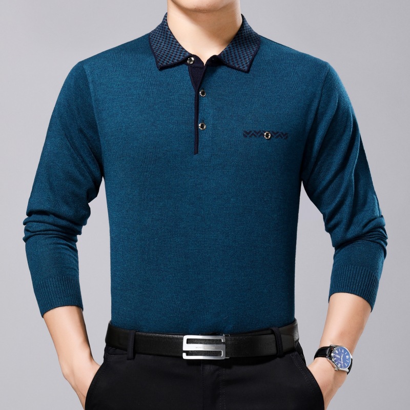 品牌秋冬新款男士T恤POLO衫商务简约百搭免烫长袖羊毛针织打底衫