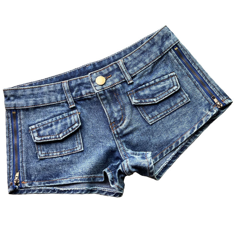 Side zipper split sexy Denim shorts old color cotton breathable tight hot pants worn nightclub live broadcast women's pants fashion