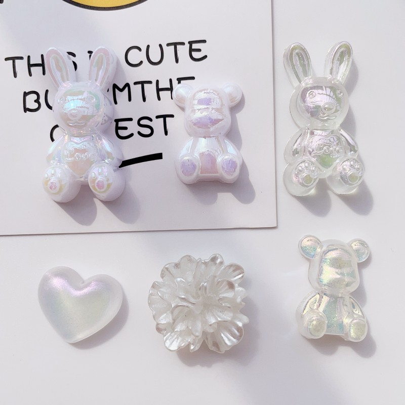 镭射镀彩闪粉小熊兔子花朵diy饰品配件 亚克力手机壳鞋扣配饰材料