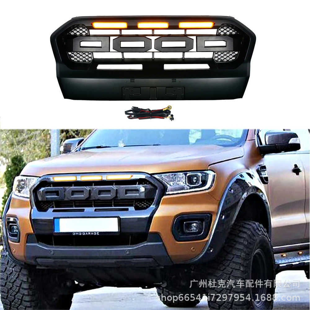 Suitable for Ford Ranger T8 2018-2021 Models with Lighted Grille, Front Face Modification Grille, Off-Road Accessories