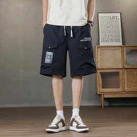 夏季新款正式场合男士短裤男青少年韩版工装五分裤多口袋松紧腰