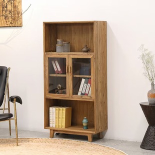 Chinese Old Elm Storage Cabinet B&B Hotel Tea Set Storage Cabinet Solid Wood Display Cabinet Floor-Standing Multi-Treasure Cabinet
