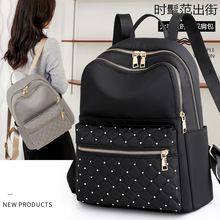 2022跨境外贸新款菱格绣线铆钉双肩包女韩版百搭大容量商务通勤包