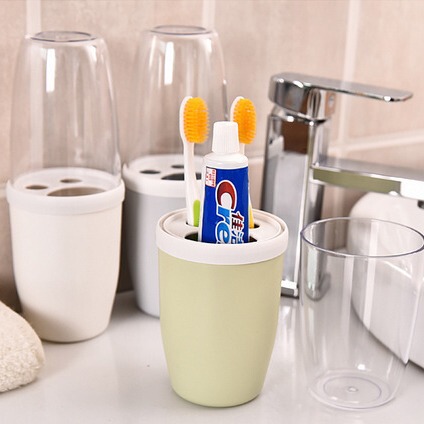 Couple's creative mouthwash cup set with lid, brushing cup, toothbrush holder, dental cylinder, travel toothbrush box, plastic cup