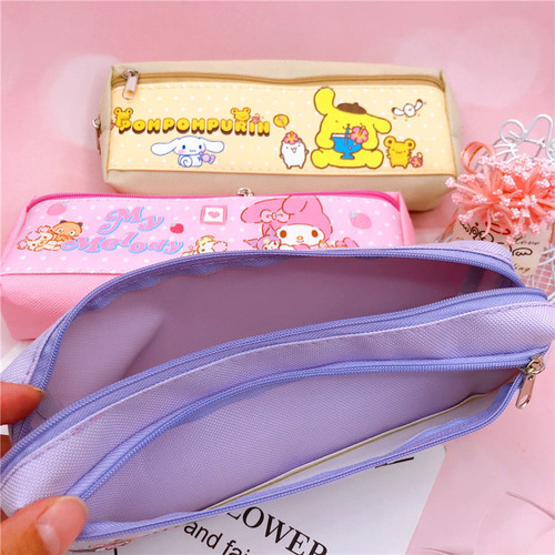 Cartoon student pencil bag Kuromi Pudding dog pencil bag medium double zipper bag PU stationery bag storage bag