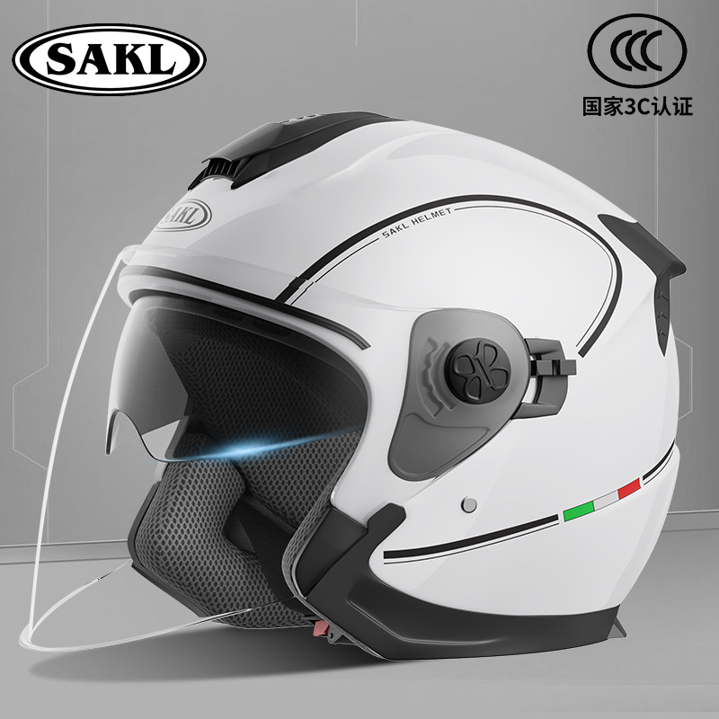 Casco de motocicleta SAK 3C certificación cuatro estaciones general medio casco invierno caliente doble lente casco de seguridad eléctrica