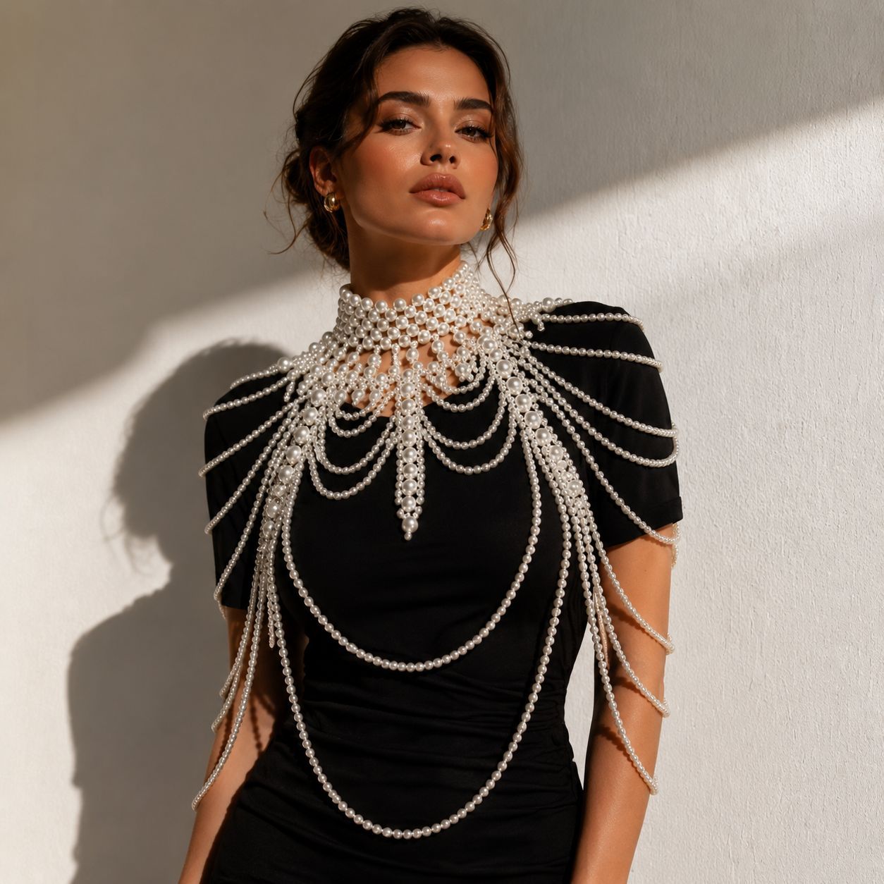 European and American Style Pearl Body Chain for Women, Hand-Woven Chest Chain, Breast Chain, Cross-Border Hot-Selling Wedding and Travel Souvenir Jewelry