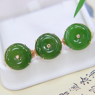 Fubei Diamond Jewelry [18K Gold Inlaid with Hetian Jasper Peace Buckle Ring] Bare Stone about 18mm Old Spinach Green