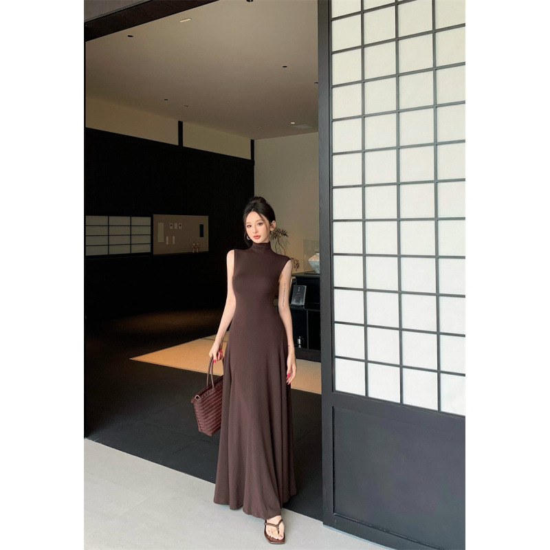 French Style Half Turtleneck Sleeveless Vest Dress for Women Slim Hot Girl Long Skirt for Women