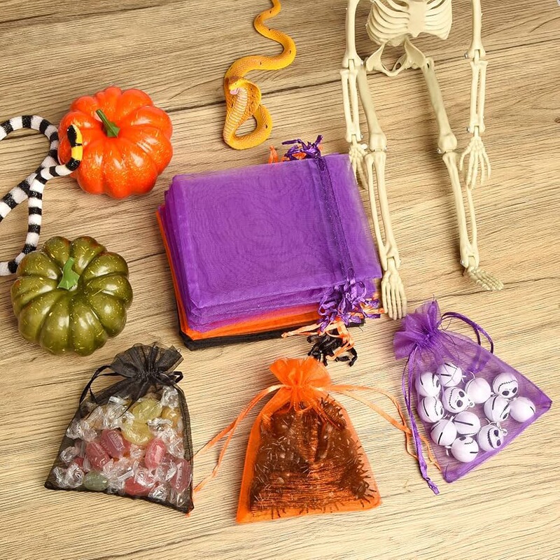 ハロウィンキャンディメッシュバッグオレンジカボチャチョコレート包装透明バッグハロウィンパーティーギフトバッグ|undefined