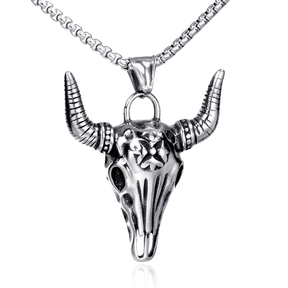 304 Stainless Steel Chain Material Punk Cattle Titanium Steel 18K Gold Plated Men's Men Pendant Necklaces