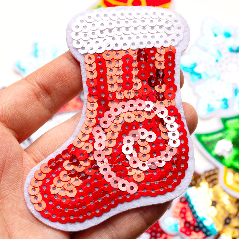 クロスボーダーコンピュータ刺繍ステッカークリスマススパンコール刺繍サンタクロースクリスマスツリースノーフレーク雪だるまヘラジカ刺繍布ステッカー|undefined