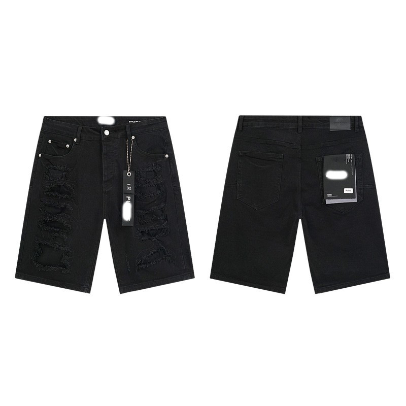 Marca de moda transfronteriza JB purple verano rectas vaqueros lavados de agua para hacer viejos agujeros vaqueros de hombre pantalones cortos de caño purple