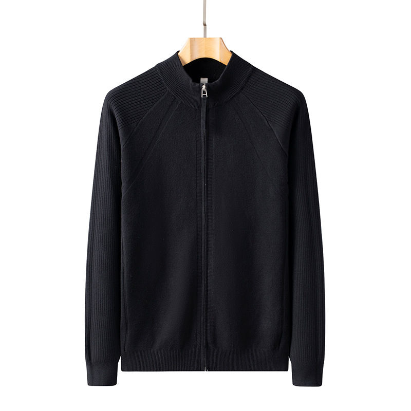 High-end zipper casual jersey invierno delgado suéter de cuello vertical transfronterizo medio cuello alto cardigán hombre chaqueta personalizada