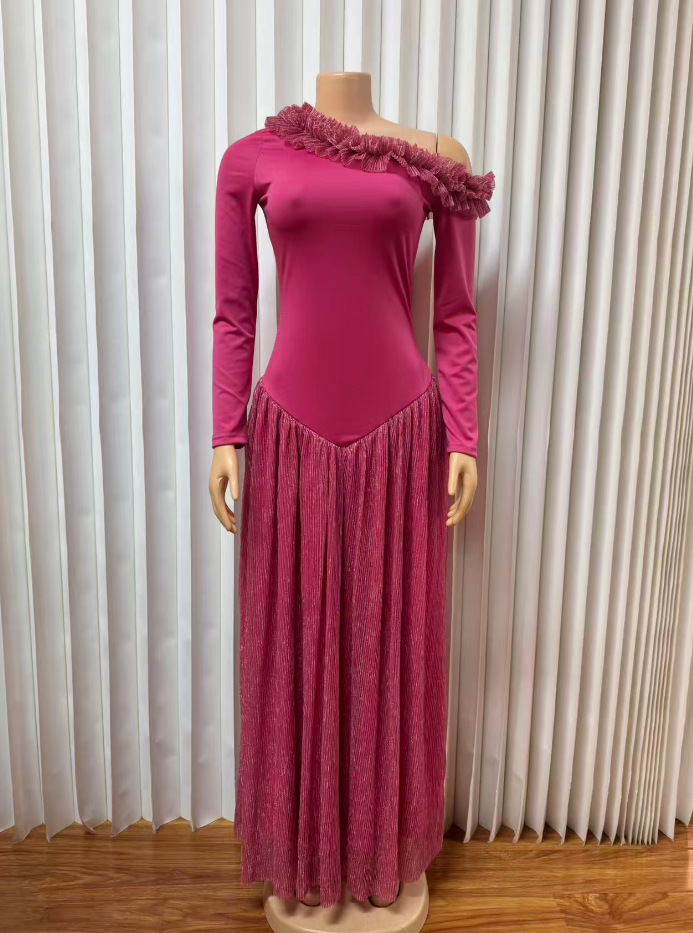 New Spring Retro Luxury Banquet Dress Slimming Long Sleeve Pleated Skirt Women's Fashion Dress_ecoleips.com