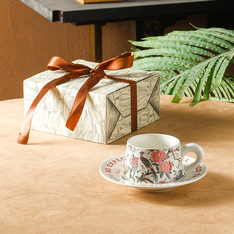 Diseñador original de alta gama retro de flores y pájaros, Qingluan, flores, tazas y platos, tazas de café, platos, tazas de desayuno, cerámica