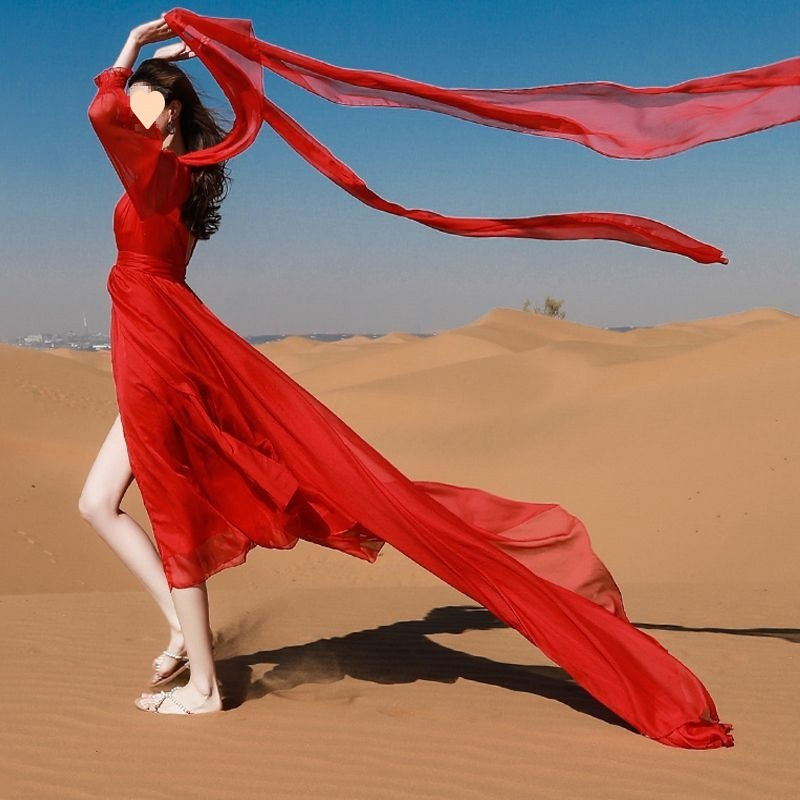 Super Fairy Fashion Beach Desert Xinjiang Hainan Travel Photo Chiffon Dress Backless Floor-Length Maxi Skirt