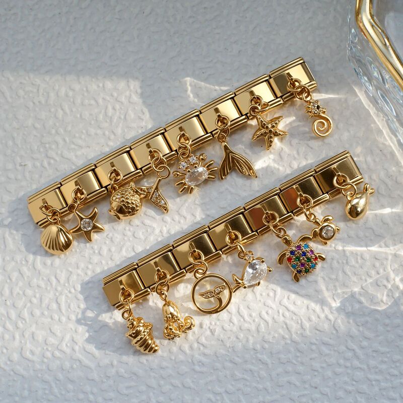 Stainless Steel Italian Module Bracelet Gold Ocean Style Pendant Elastic Bracelet Italian Charms